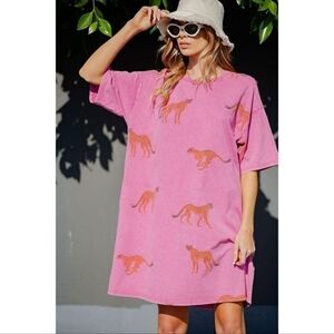 Easel In The Wild Mineral Washed Cheetah Print T-shirt Dress